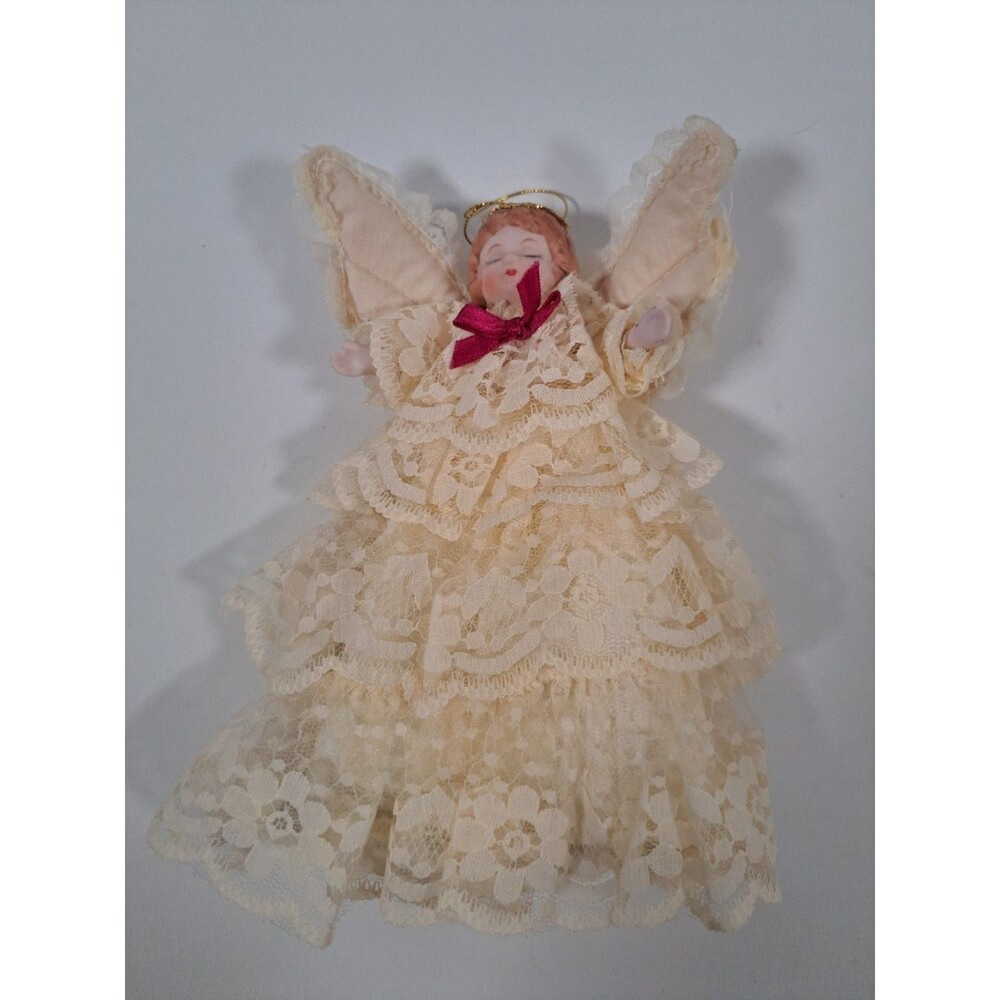 Vintage Christmas Angel Lace Dress Ornament 7”